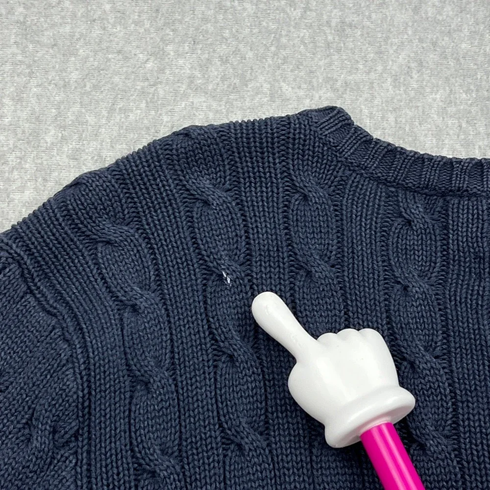 VTG Polo Ralph Lauren Cable Knit Sweater Mens Small Blue V-Neck Cotton Pullover